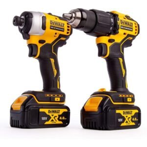 Set combo DeWalt DCK2062M2T, 2 scule 18V cu motor fără perii — Mașină de găurit DCD709 + Mașină de înșurubat cu impact DCF809, 2 acumulatori Li‑Ion 18V 4Ah