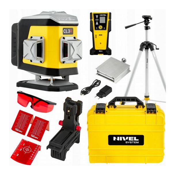 Set nivelă laser cu linii 3 x 360° Nivel System CL3R SET SJJM1EX CLS5, fascicul roșu, 30/70 m, acumulator 3,7 V, geantă de transport, trepied 1,82 m, senzor CLS-5