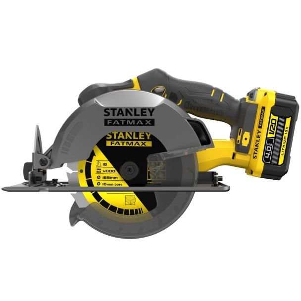 Stanley, Fierăstrău circular de mână Stanley FatMax V20 SFMCS500M2K, disc 165 mm, 2 acumulatori 18 V/4,0 Ah, încărcător și valiză transport