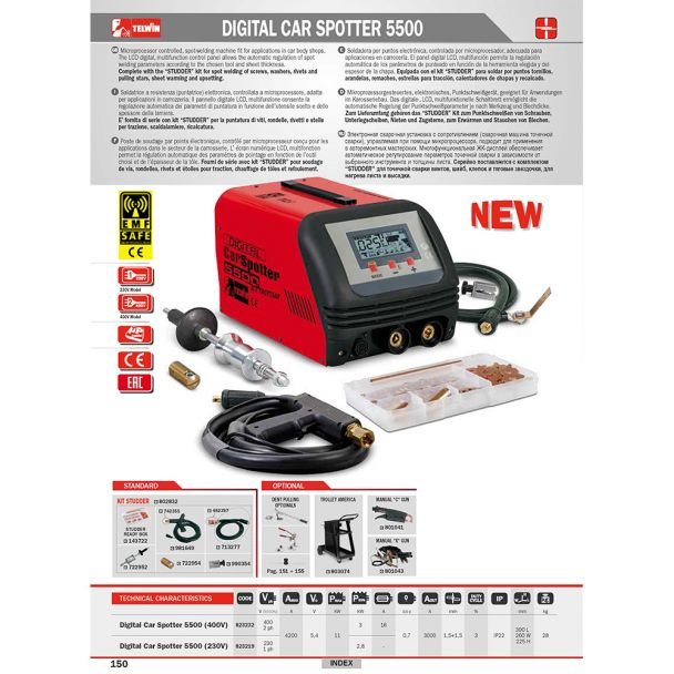 Telwin, Aparat sudură în puncte Telwin | DIGITALCARSPOTTER5500 | 400 V AUTOACC | 3000 A, electrozi 1.5+1.5 mm | cu accesorii incluse
