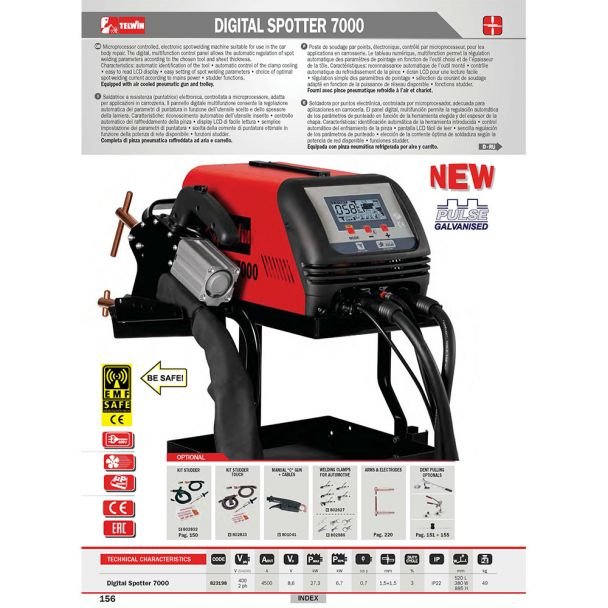 Telwin, Aparat sudură în puncte Telwin DIGITALSPOTTER7000 4500 A | 1.5+1.5 mm | Kit complet accesorii profesionale | Performanță industrială | Portabil, ușor de utilizat