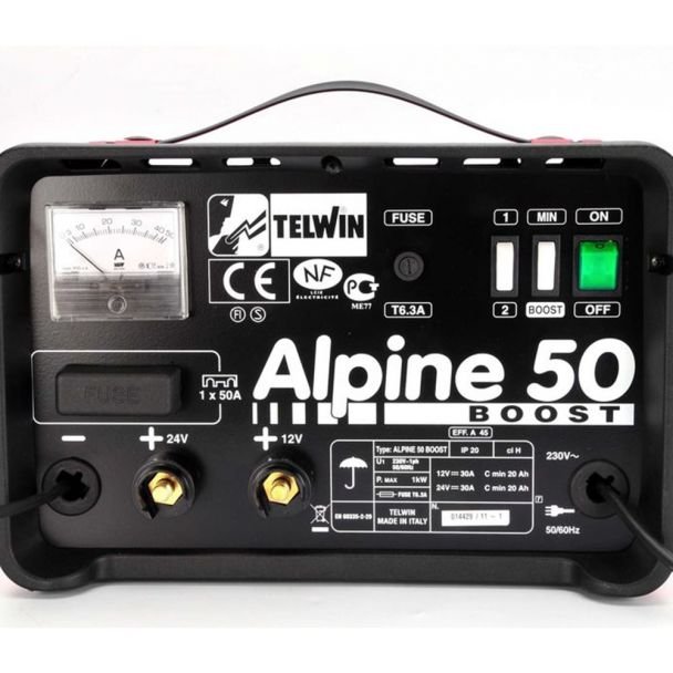 Telwin, Redresor baterii Telwin ALPINE50BOOST | 12/24 V | Capacitate 20–500 Ah pentru Pb și START‑STOP | Încărcare rapidă inteligentă cu funcție BOOST | Protecții electronice, utilizare...