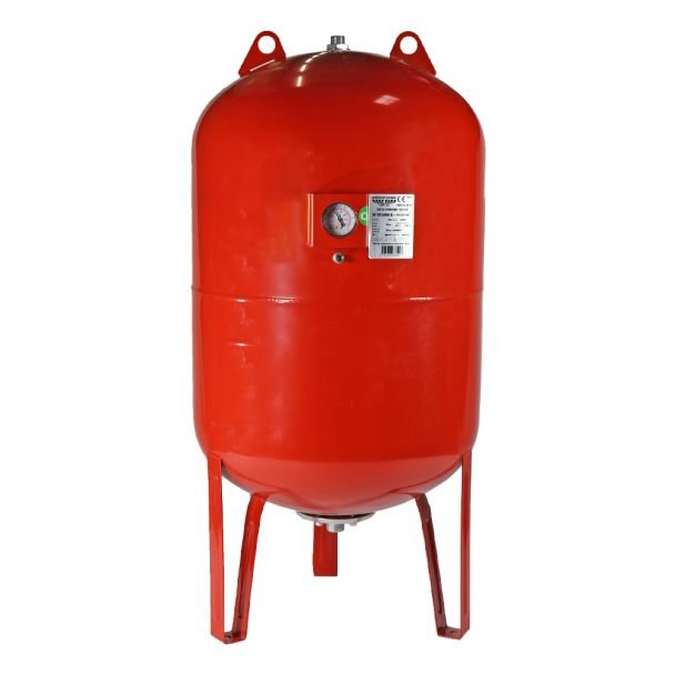 Wassertechnik WTH150VMRED | Vas de expansiune vertical pentru apă caldă | 150 l | Presiune max. 10 bari | Cu suport și manometru