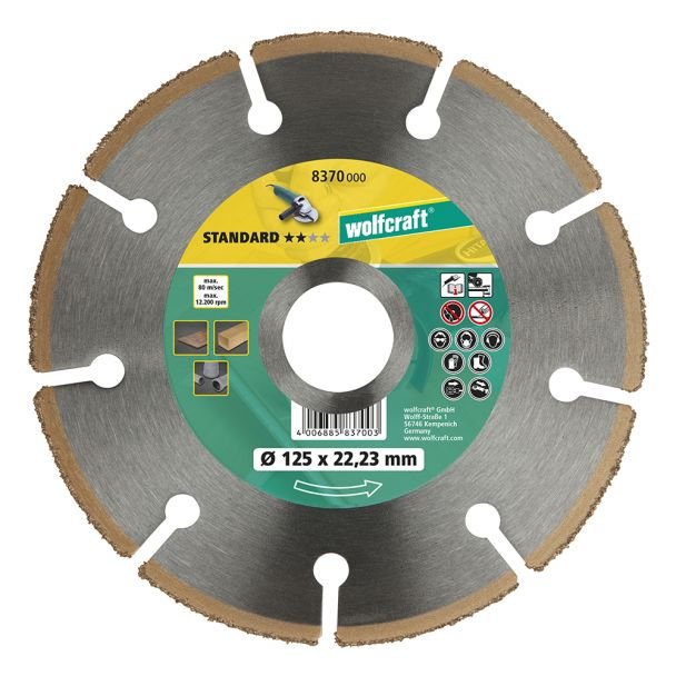 Wolfcraft, Disc diamantat de tăiere Wolfcraft Standard 8370000, Ø125x22.2x1.2 mm