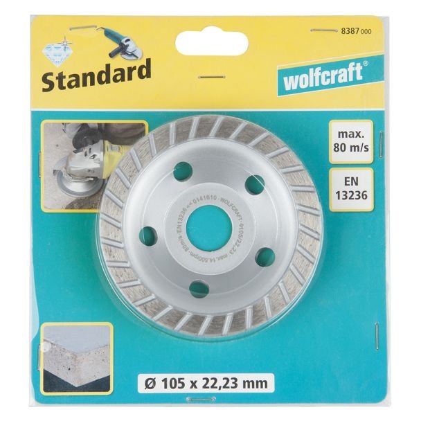Wolfcraft, Wolfcraft 8387000 - Disc piatră-oală cu diamant Standard - D 105x22,2x7 mm - Pentru polizor unghiular - Durabilitate ridicată
