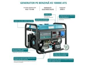 Generator benzină Konner & Sohnen KS 10000E ATS 8 kW monofazat, pornire electrică, ATS inclus