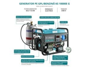 Generator curent - Konner & Sohnen KS 10000E G - benzină/gaz - monofazat AVR 8 kW - pornire electrică