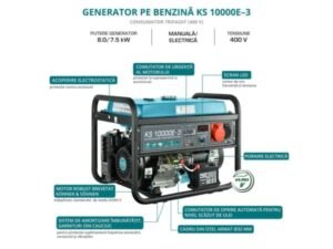 Generator de curent pe benzină Konner & Sohnen KS 10000E-3, trifazat 8 kW, AVR, pornire electrică