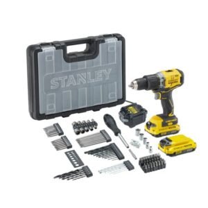 Mașină de găurit și înșurubat cu percuție Stanley Fatmax V20 SFMCD715D2A, maxim 60 Nm, 2x acumulatori 18V 2.0 Ah, încărcător, 100 accesorii