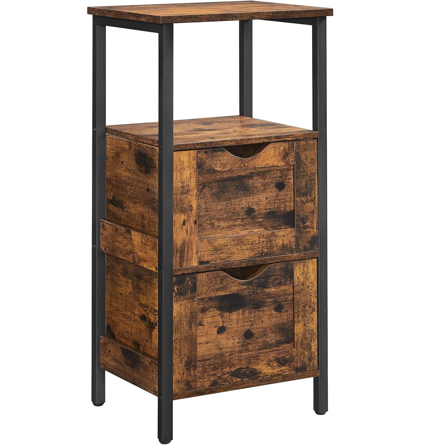 Noptieră înaltă Vasagle cu 2 sertare reglabile – 37 × 30 × 80 cm, maro rustic
