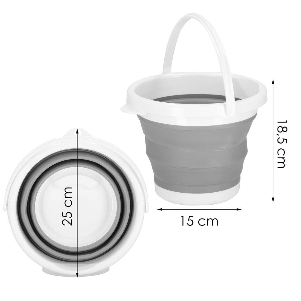 Lighean pliabil rotund din plastic și silicon – 5 L, diametru 25 cm, gri - imagine 2