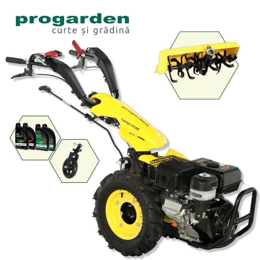 Pachet motocultor Progarden Campo U16E PACU16A – 14 CP benzină, freză tractată FT90 90 cm