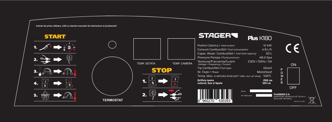 Tun de aer cald Stager PLUS-K180 51 kW – ardere directă, motorină, 230 V, 1060 m³ - imagine 7