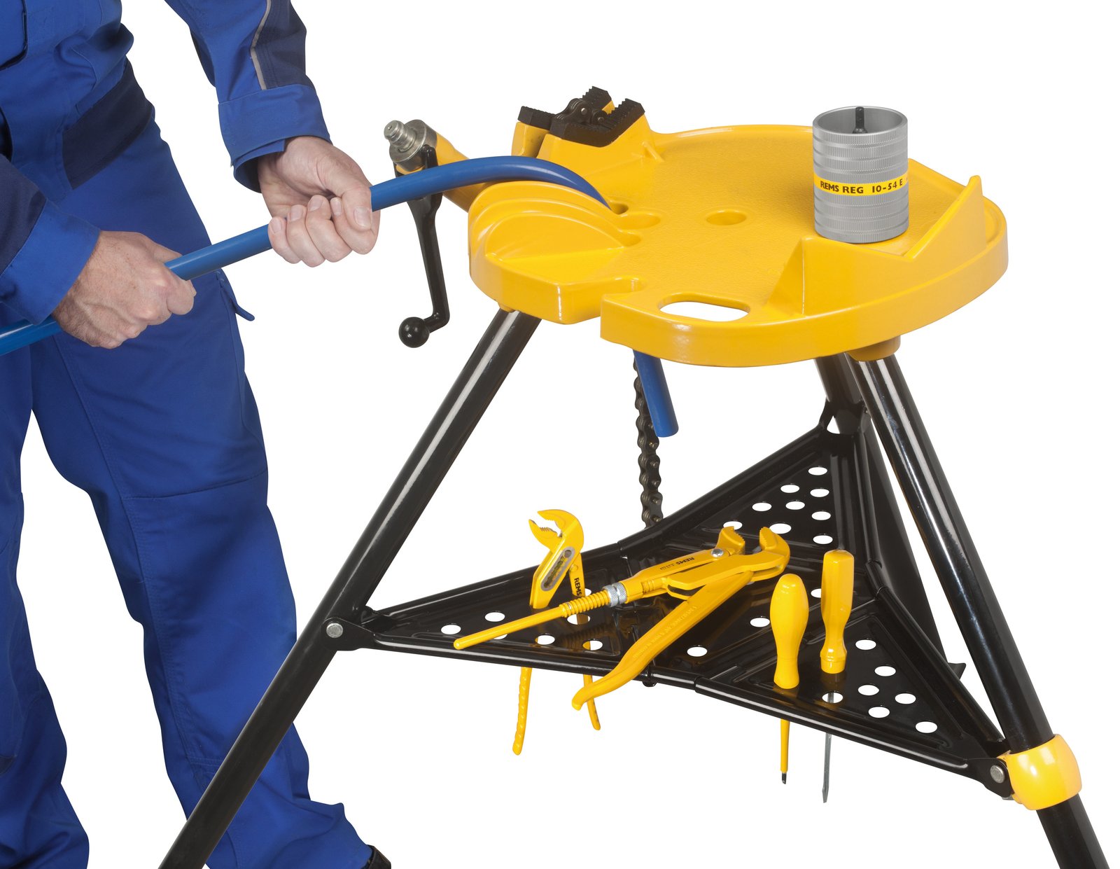 Stație de lucru REMS Aquila 3B cu menghină cu lanț – țevi 1/8–6", trepied, 450 kg - imagine 2