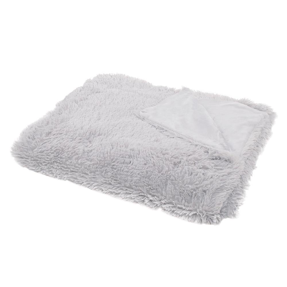 Pătură pufoasă cu două fețe – 200 × 240 cm, gri deschis, pentru 2 persoane - imagine 3