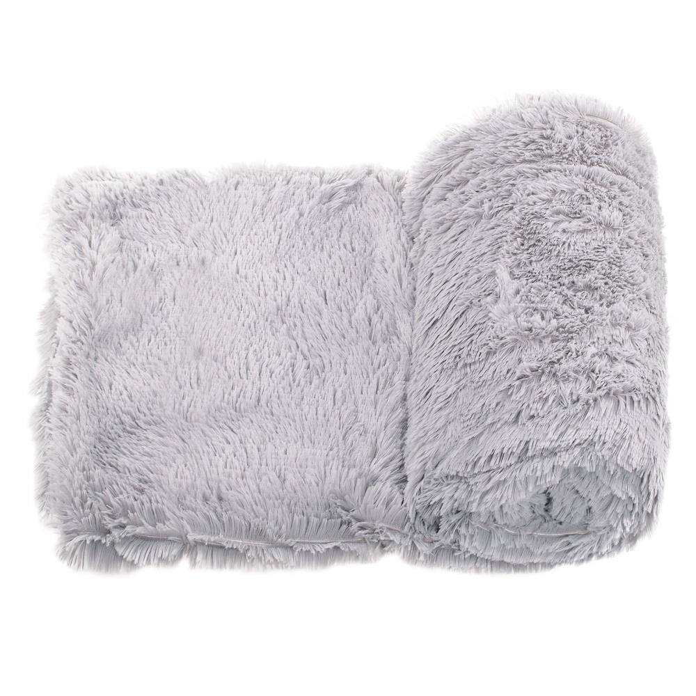 Pătură pufoasă cu două fețe – 200 × 240 cm, gri deschis, pentru 2 persoane - imagine 5