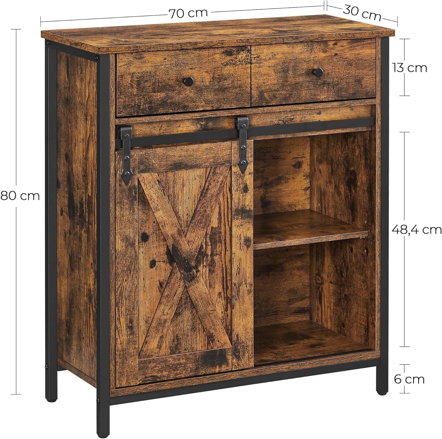 Comodă Vasagle EZ-LSC100B01 – sertar și ușă glisantă, rafturi reglabile, maro rustic și negru - imagine 7