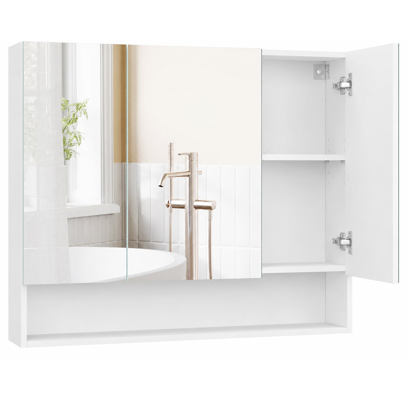 Dulap baie cu oglindă Vasagle BBK130W01 – suspendat, 3 uși, alb