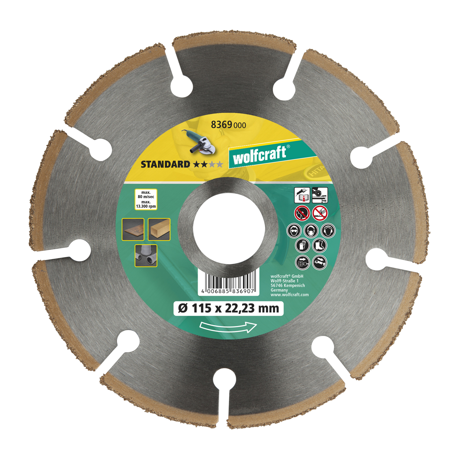 Wolfcraft, Disc diamantat de tăiere Wolfcraft Standard 8369000, Ø 15 x 22,2 x 1,2 mm