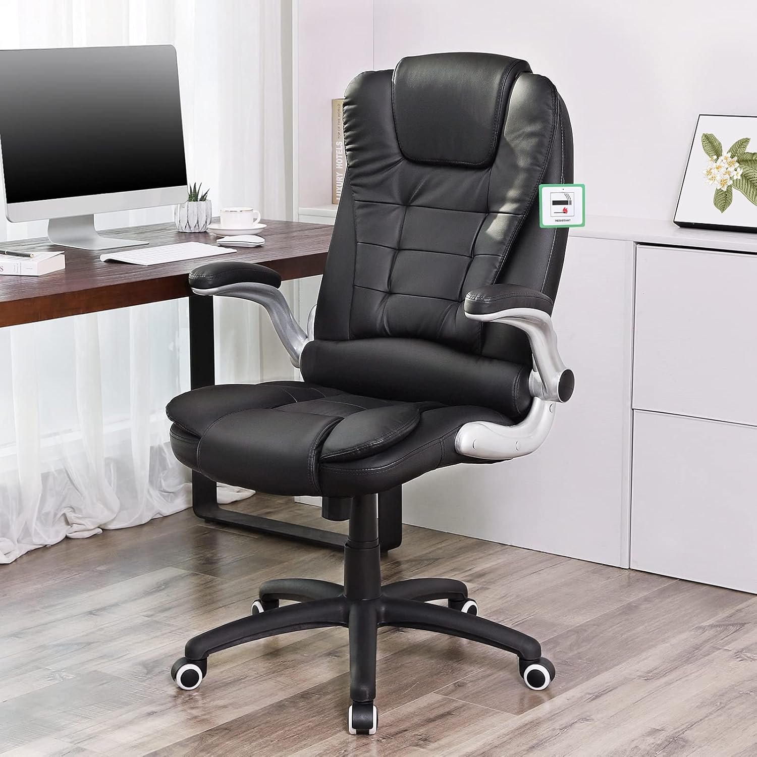 Scaun de birou ergonomic Songmics OBG51B – cu tetieră, spătar înalt, brațe rabatabile, negru - imagine 5