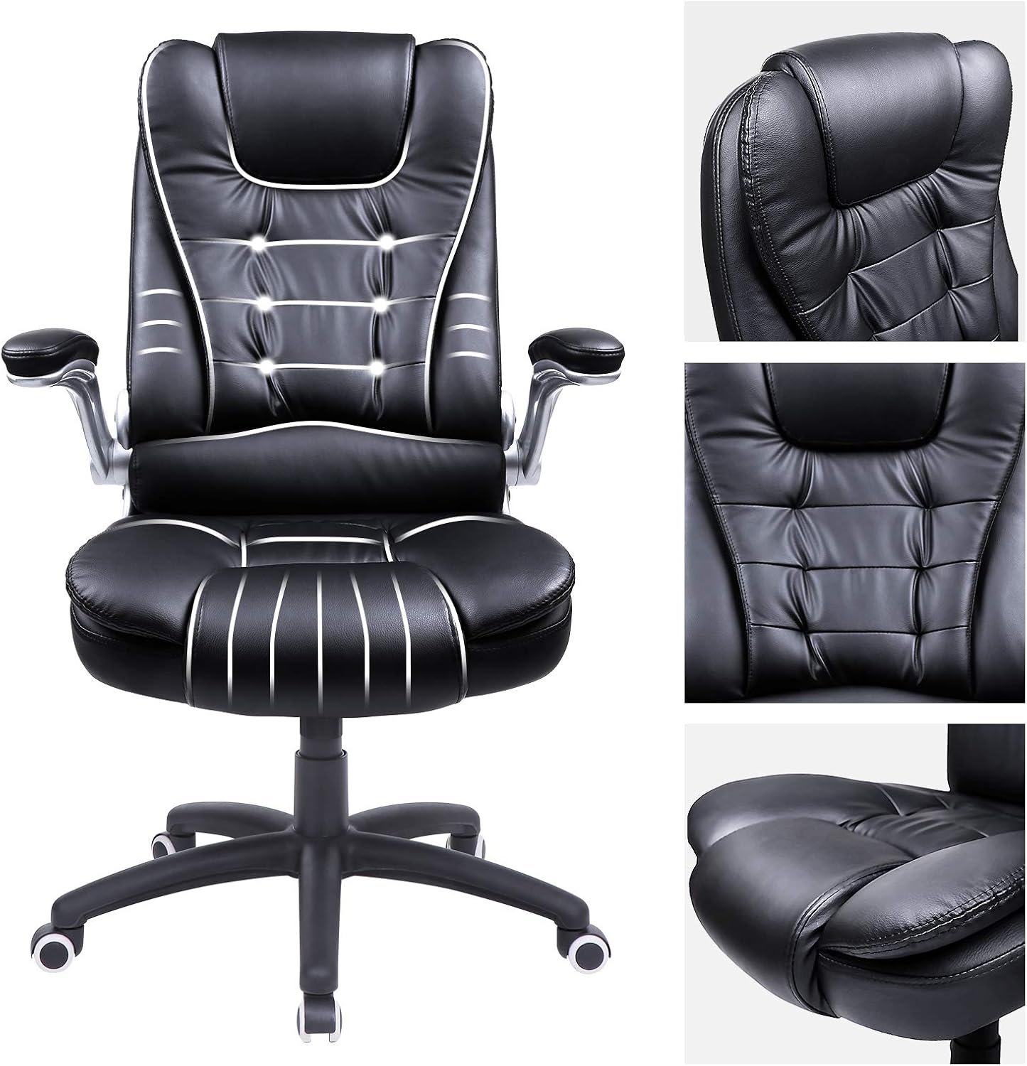 Scaun de birou ergonomic Songmics OBG51B – cu tetieră, spătar înalt, brațe rabatabile, negru - imagine 8