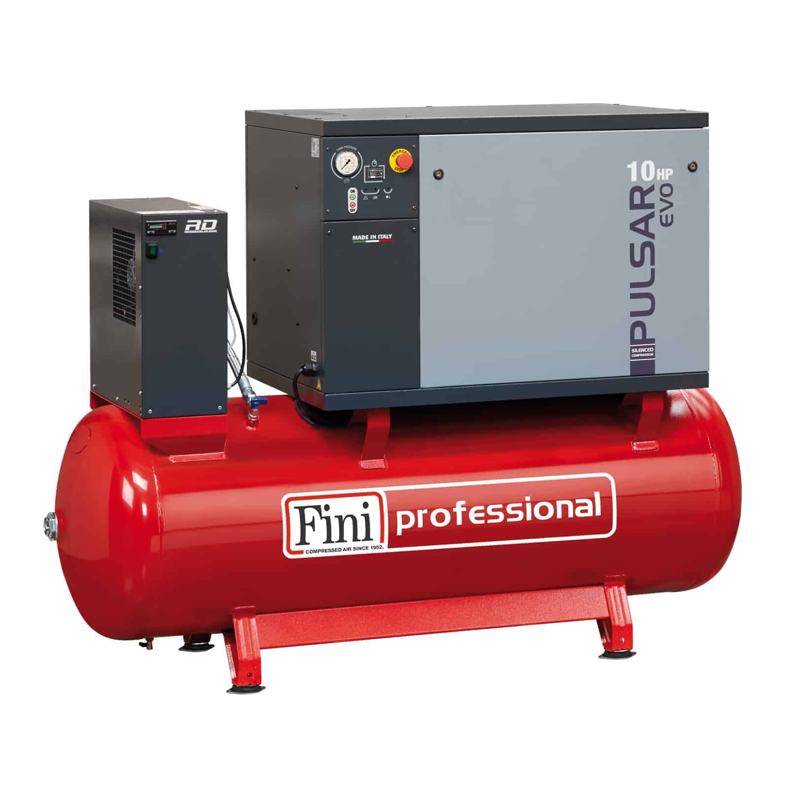 Fini, Compresor de aer silentios Fini Pulsar Evo BK120-500-10-SD-ES | 500 L, 7.5 kW, 10 bar | 1.080 l/min | cu uscător integrat | pentru service auto și industrie