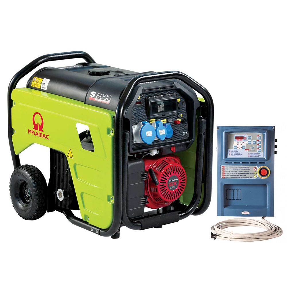 Pramac, Generator de curent pe benzină PRAMAC S8000 CONN AVR DPP AMF, portabil, monofazat 7.2 kVA, panou de automatizare