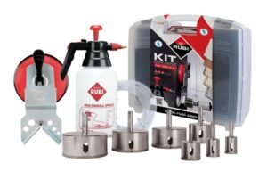 Set burghie diamantate Rubi EASYGRES PLUS – 7 burghie Ø 20–75 mm, ghid și valiză