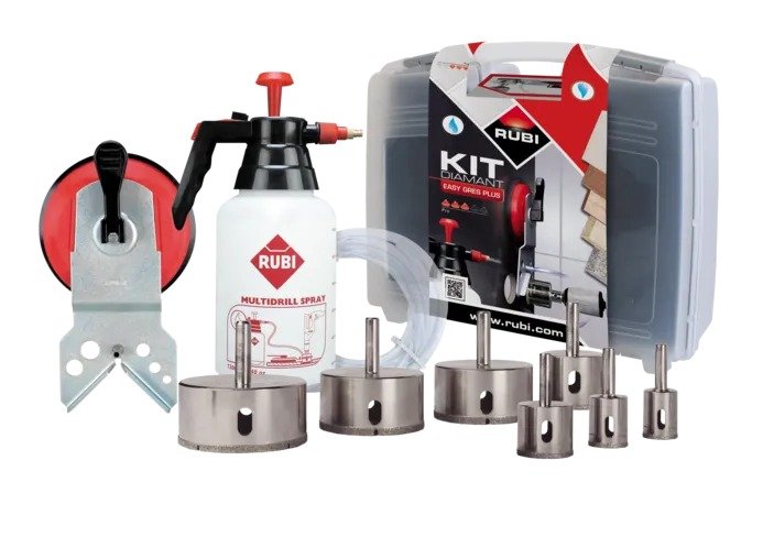Set burghie diamantate Rubi EASYGRES PLUS – 7 burghie Ø 20–75 mm, ghid și valiză