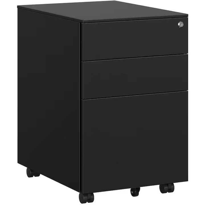 Dulap mobil rollbox Songmics OFC60BK – din oțel, 3 sertare, încuietoare, negru