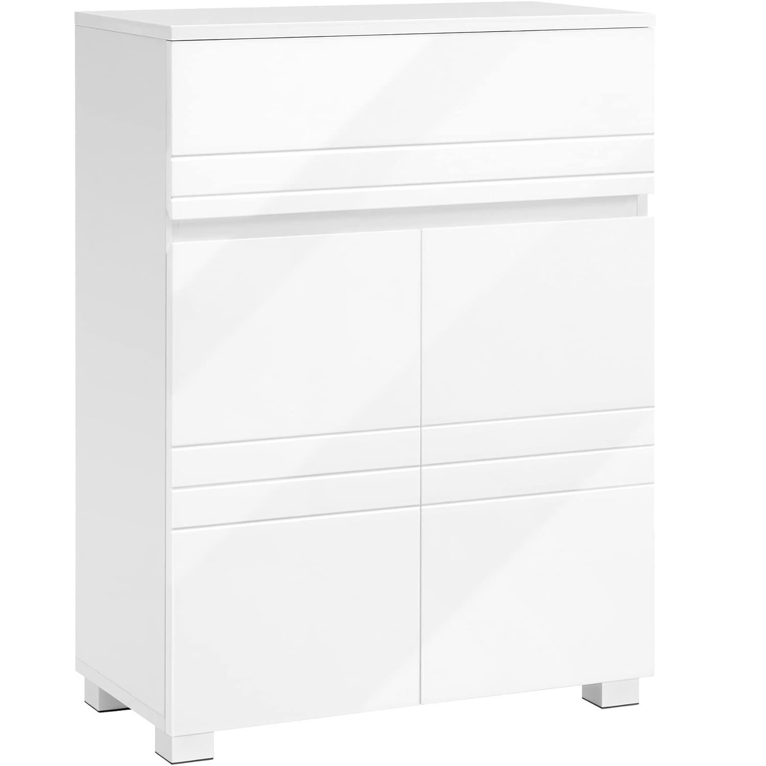 Dulap baie de podea Vasagle BBK140W01 – sertar, ușă dublă, poliță reglabilă, alb