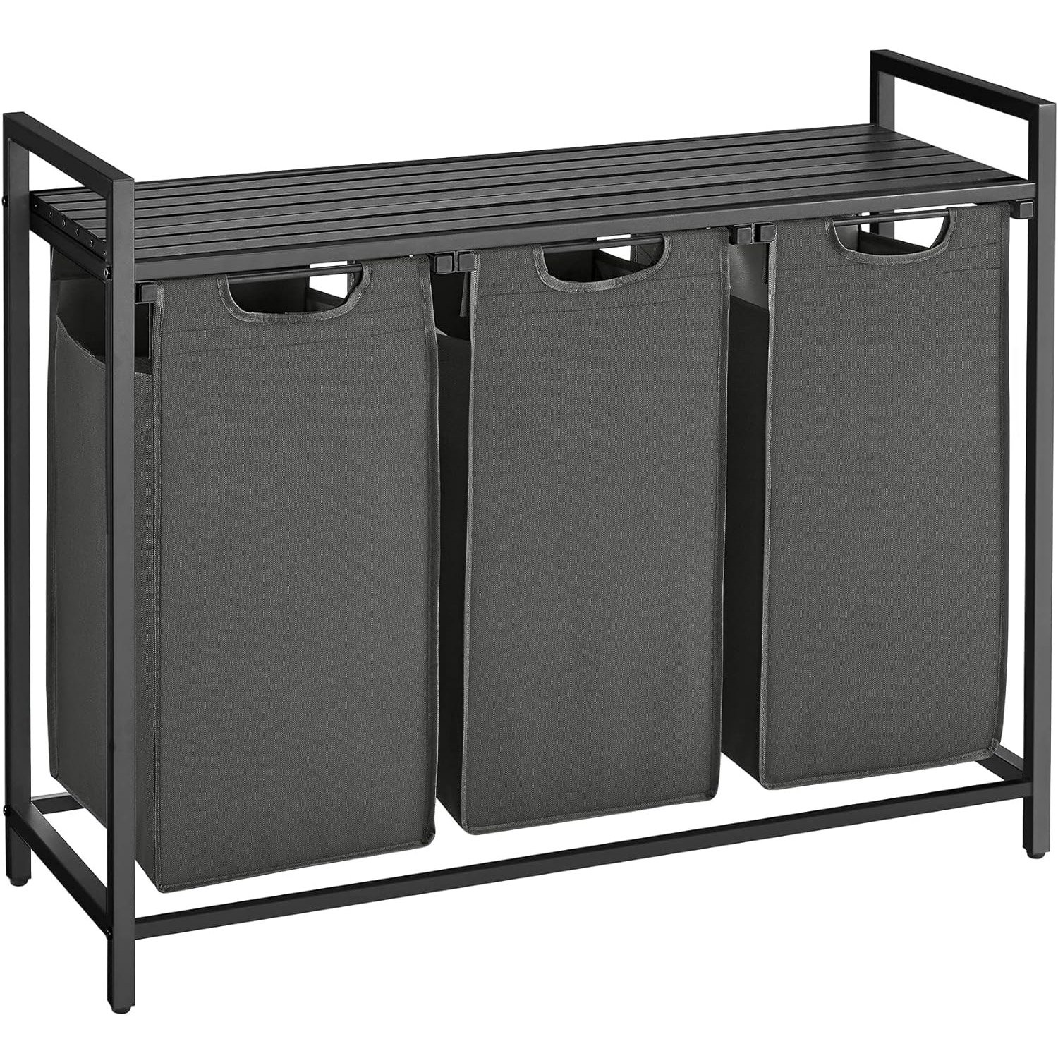 Coș de rufe Vasagle BLH301G01 – 3 compartimente, saci detașabili, raft, negru