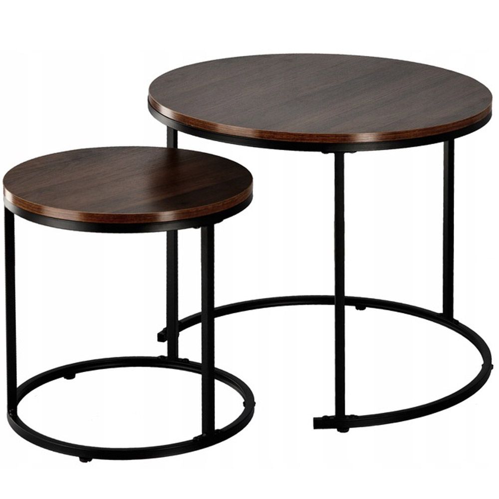 Set 2 mese pentru cafea din MDF și oțel – 60 × 60 × 50 cm și 40 × 40 × 40 cm, maro