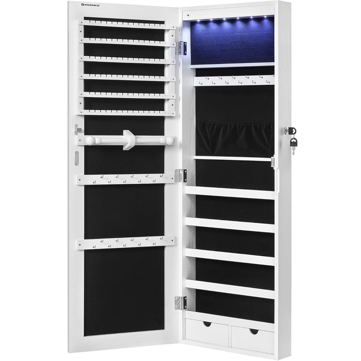 Dulap pentru bijuterii Songmics JJC99WT – oglindă, 6 LED-uri, de perete, alb - imagine 2