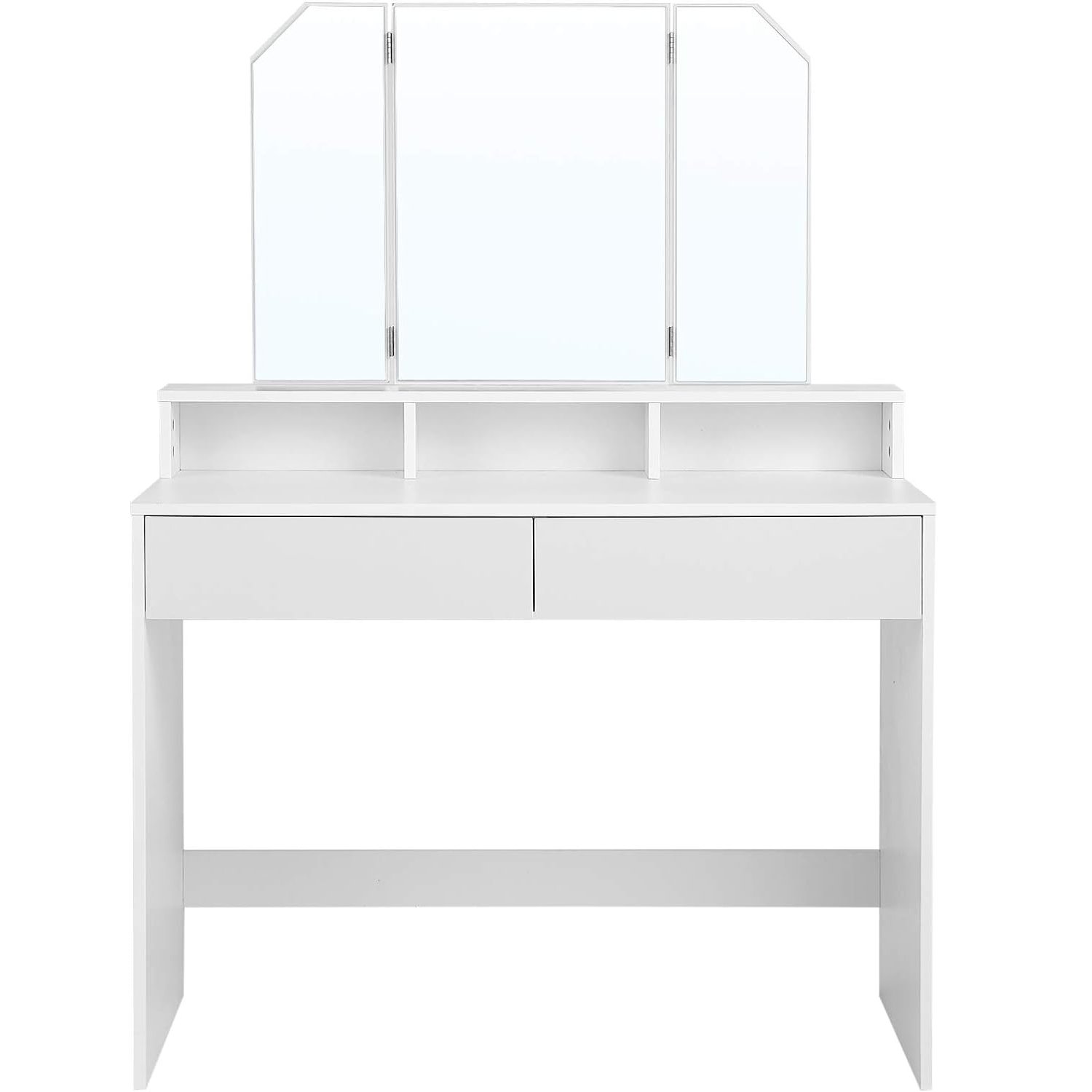 Masă de toaletă Vasagle RDT115W01 – oglindă rabatabilă, 2 sertare, 3 compartimente, albă - imagine 8