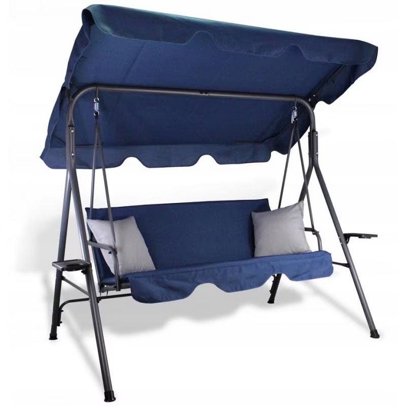 Leagăn balansoar Alghero cu copertină – 3 locuri, metal și țesătură, albastru