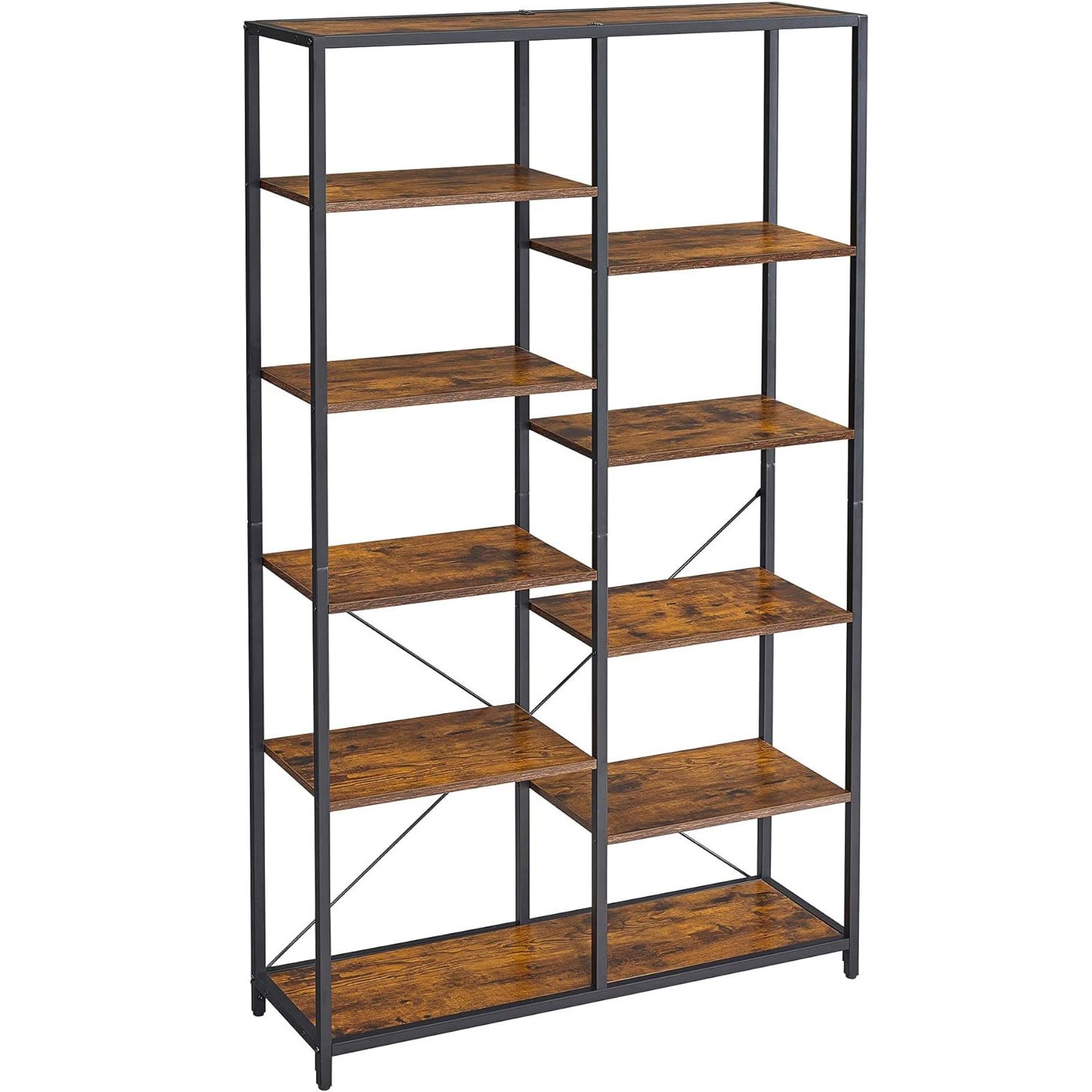 Bibliotecă Vasagle LLS155B01 – 5 etaje, 10 compartimente, stil industrial, 30 × 100 × 170 cm