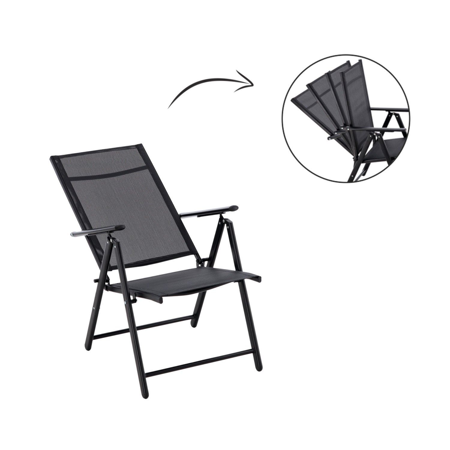 Scaun metalic de grădină TIH-3484 – pliant, spătar reglabil, negru - imagine 2