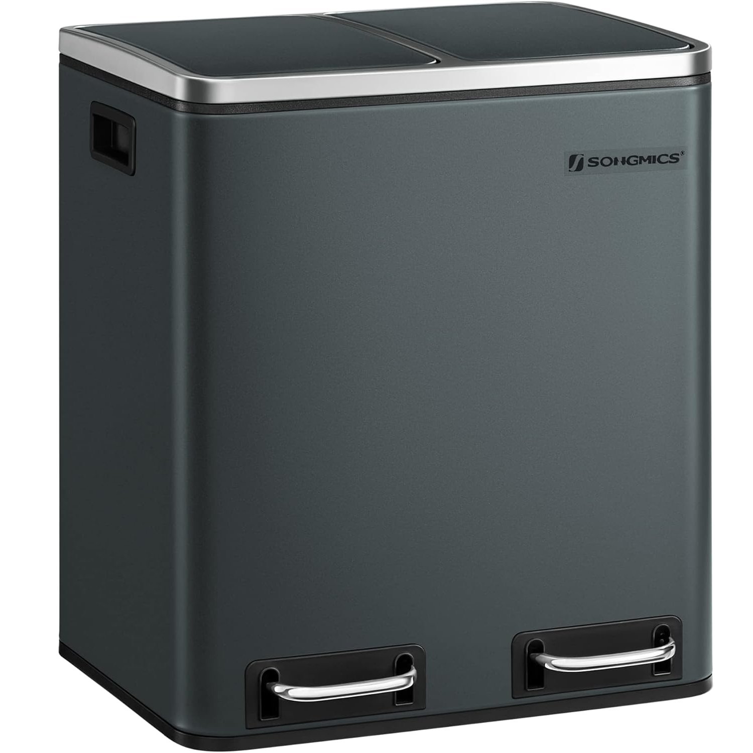Coș de gunoi Songmics LTB30GS – inox, 2 compartimente de 15 L pentru colectare selectivă, gri
