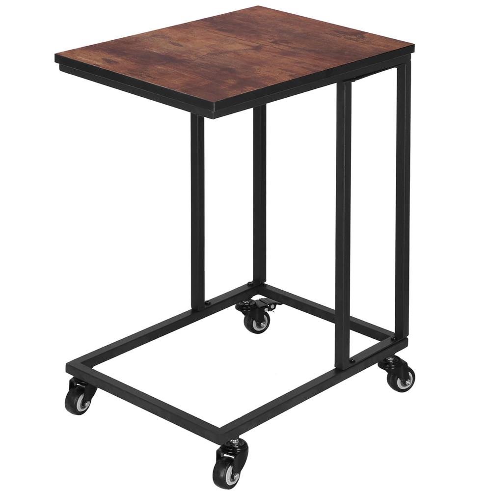 Măsuță de cafea industrială cu roți – cadru de oțel, 35 × 50 × 66 cm, wenge