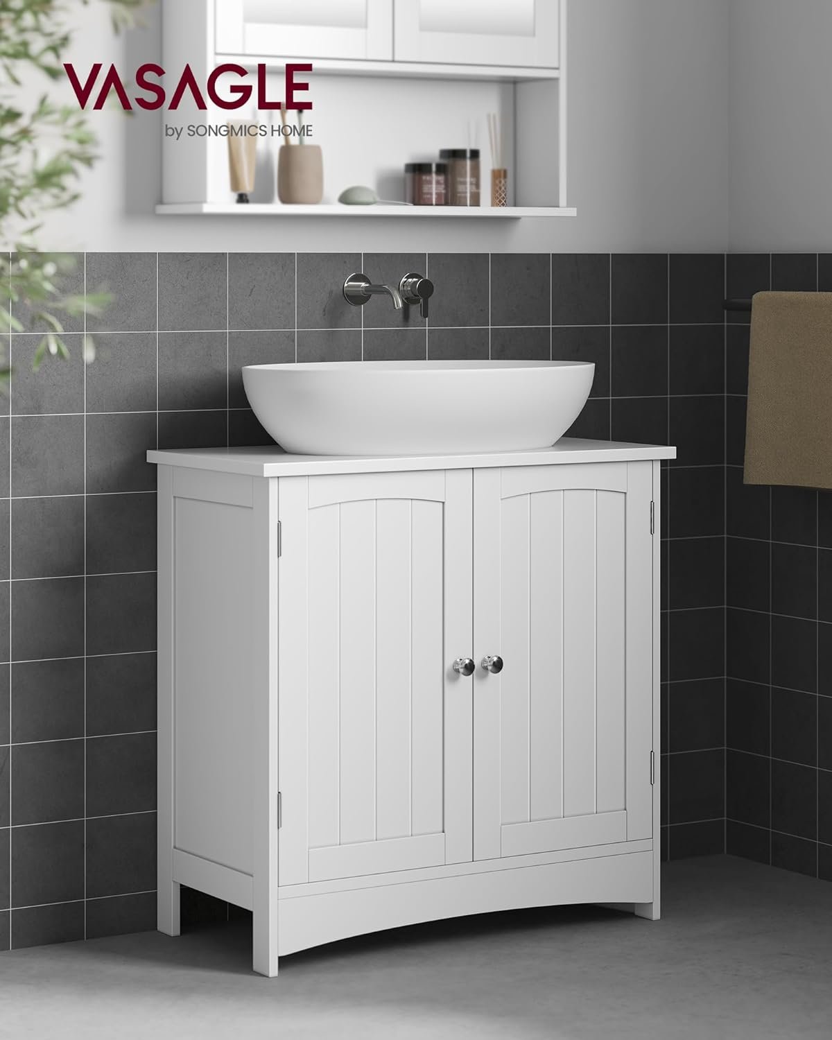 Dulap de baie Vasagle BBC01WT – bază pentru lavoar, 2 uși, alb, 60 × 30 × 60 cm - imagine 2