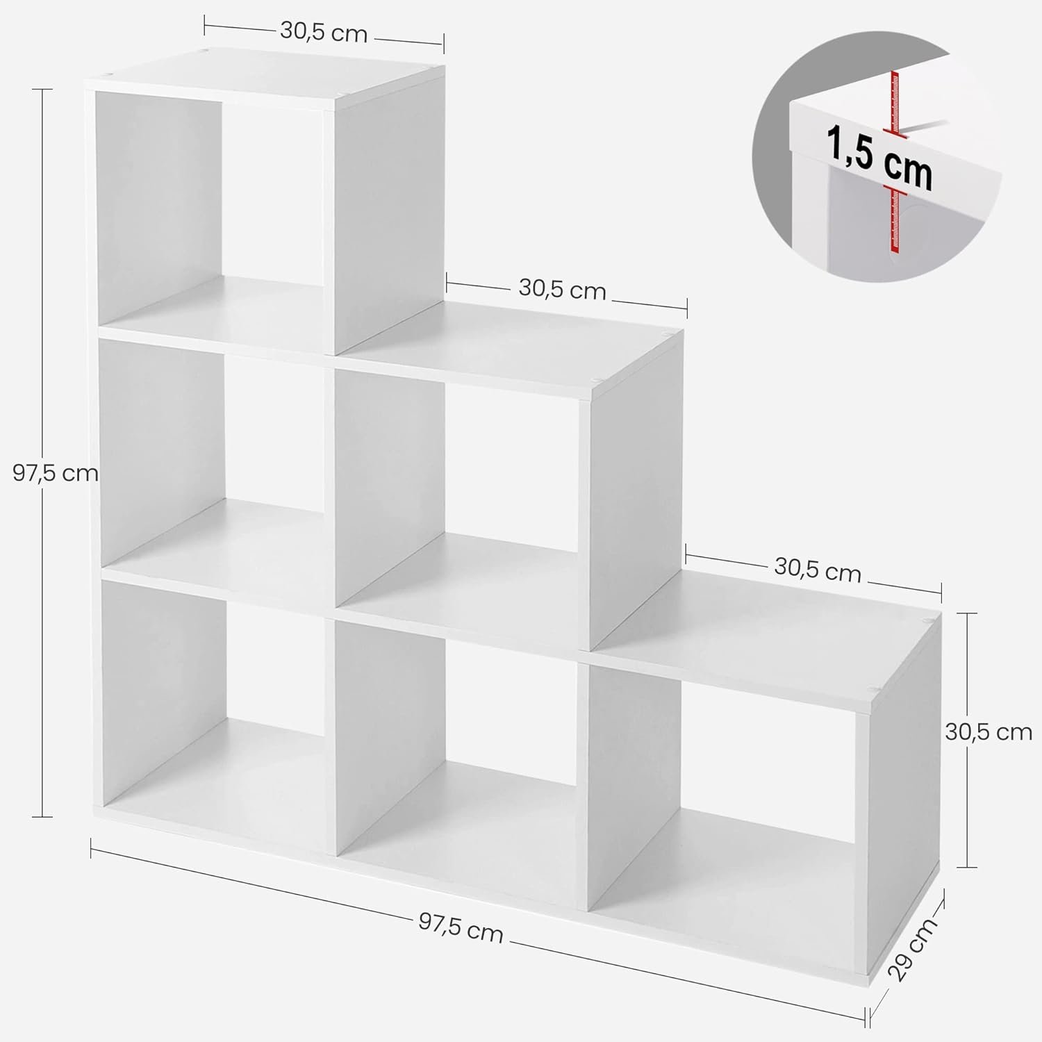 Bibliotecă Vasagle LBC63WT cu 6 compartimente – cuburi deschise, PAL de 15 mm, alb - imagine 2