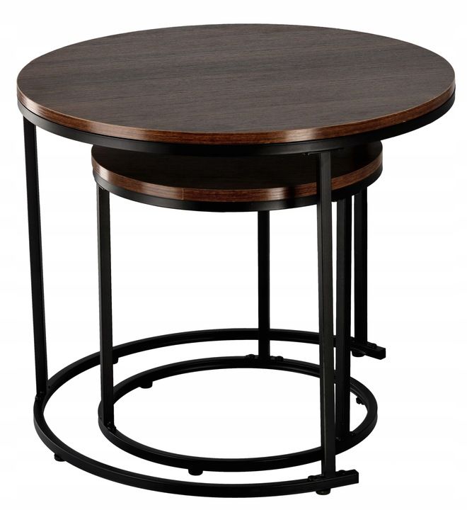 Set 2 mese pentru cafea din MDF și oțel – 60 × 60 × 50 cm și 40 × 40 × 40 cm, maro - imagine 3