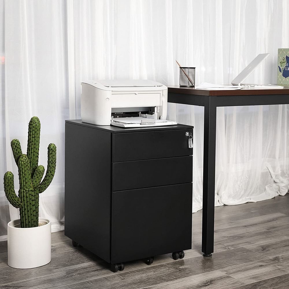 Dulap mobil rollbox Songmics OFC60BK – din oțel, 3 sertare, încuietoare, negru - imagine 2