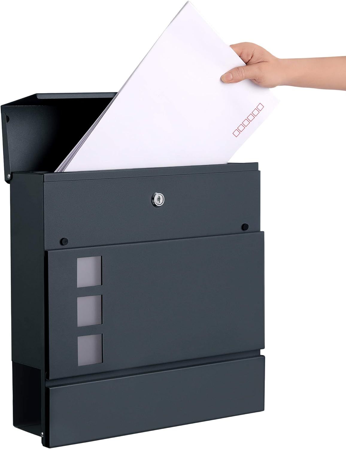 Cutie poștală de exterior Songmics GMB052G01 – pentru gard sau perete, oțel zincat, cu încuietoare, gri - imagine 3