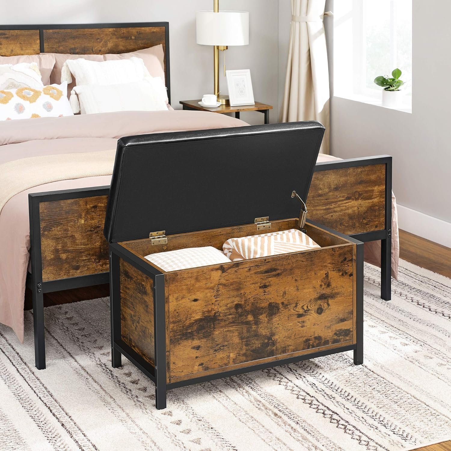 Bancă cu ladă de depozitare Vasagle LSC80BX – 40 × 80 × 50 cm, pernă captușită - imagine 3