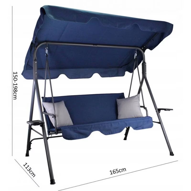 Leagăn balansoar Alghero cu copertină – 3 locuri, metal și țesătură, albastru - imagine 3