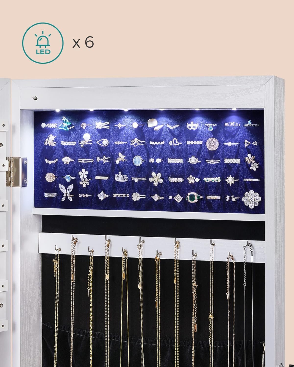 Dulap pentru bijuterii Songmics JJC99WT – oglindă, 6 LED-uri, de perete, alb - imagine 4