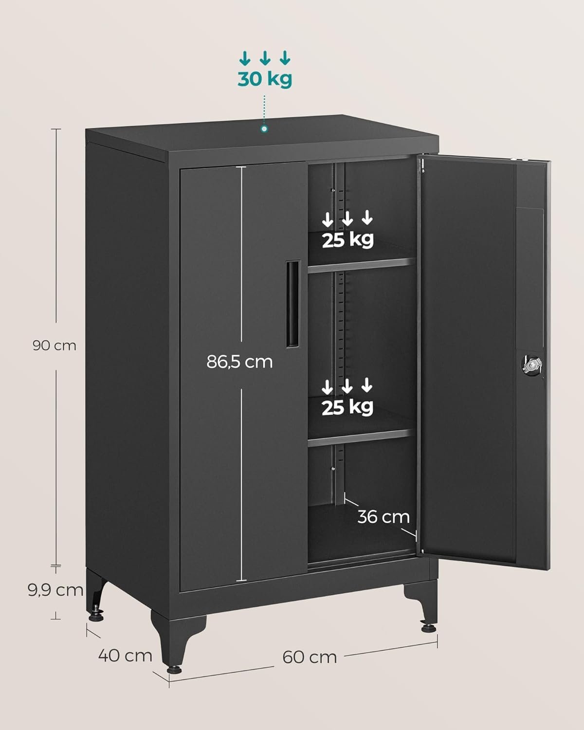 Dulap de birou Songmics OMC012B01 – oțel, 2 uși cu încuietoare, 40 × 60 × 90 cm - imagine 3