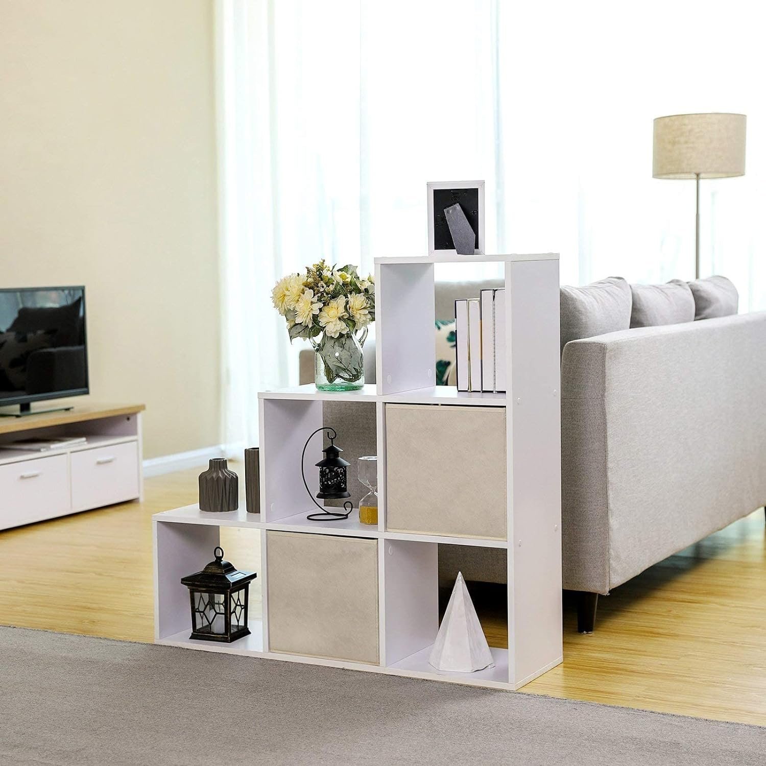 Bibliotecă Vasagle LBC63WT cu 6 compartimente – cuburi deschise, PAL de 15 mm, alb - imagine 4